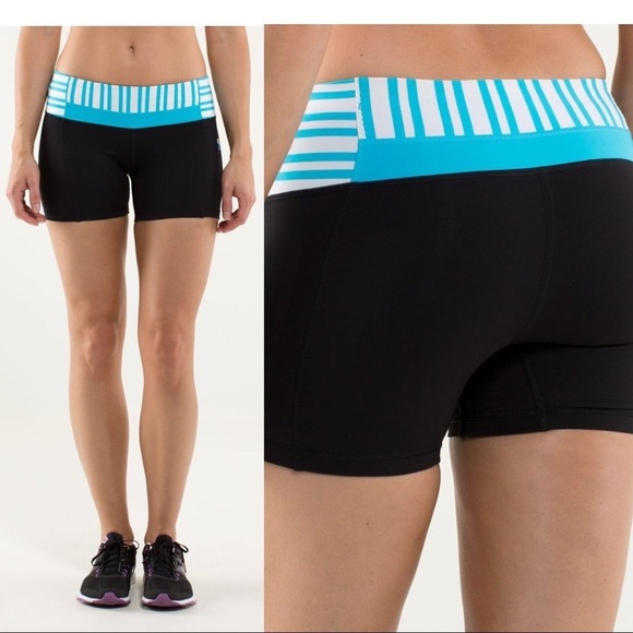 Lululemon Run - Fast Track Short (Black/Twin Stripe Spry Blue) - Picture 9 of 11